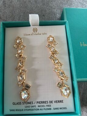 Christian Siriano Gold Linear Crystal Drop Earrings
